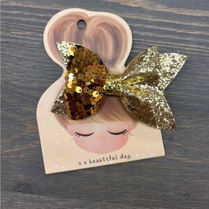 NEW handmade small shop Gold Glitter Bow Hair Clip for Kids